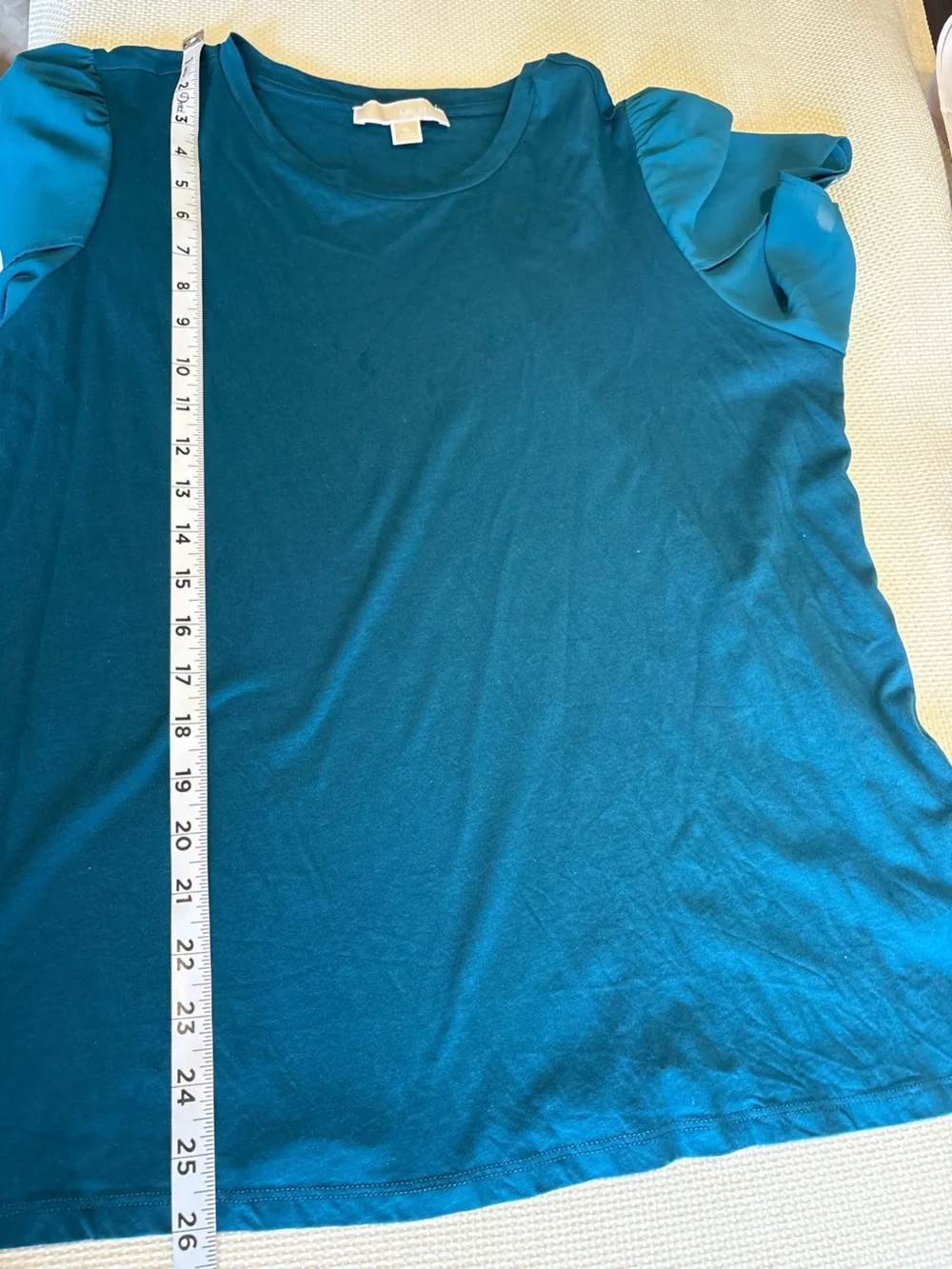 Michael Kors XL Teal Shirt Short Petal Sheer Sleeves Office